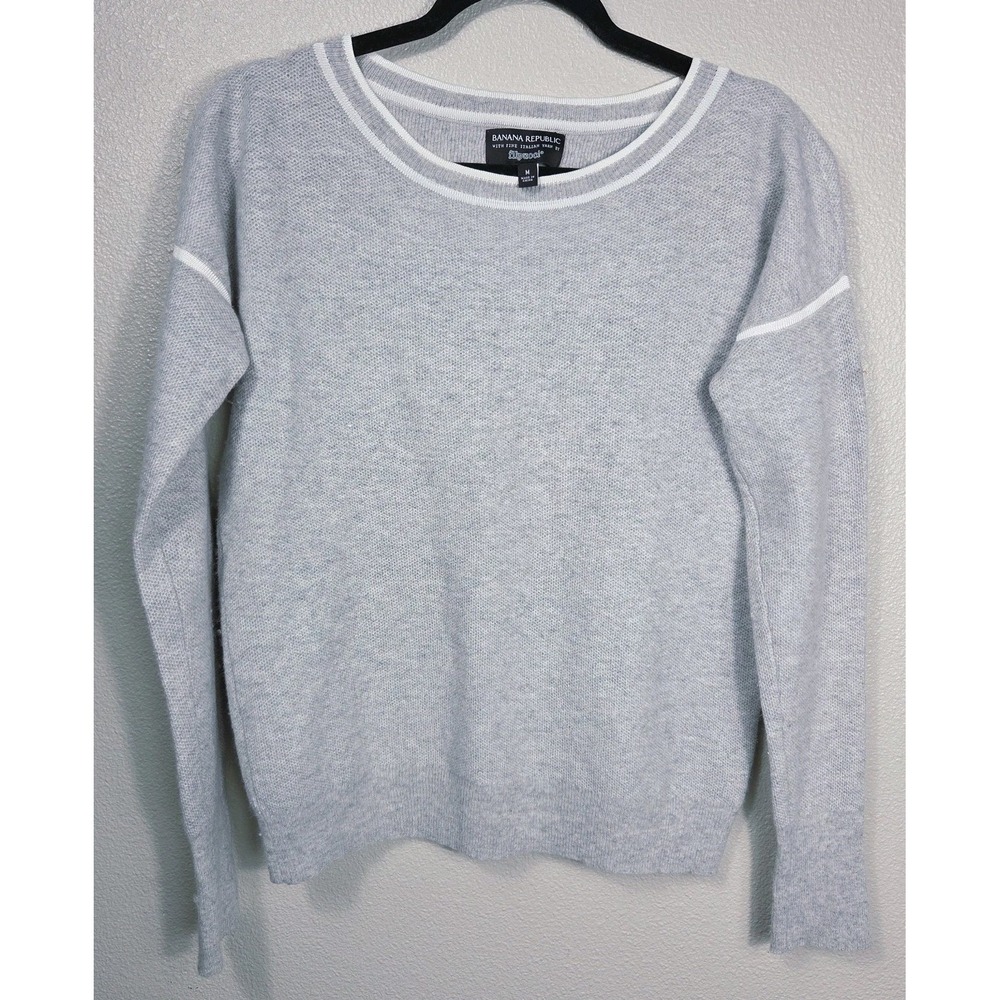 Banana Republic Filpucci Italian Yarn Sweater Gray White Trim‎ Size M
